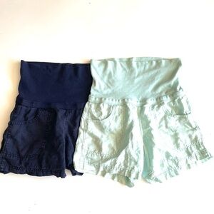 2 pair! Athleta Foldover Linen Lisa Shorts glass blue, dress blue size 0